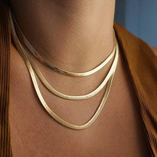 Trendy PVD 18K Gold Plated Stainless Steel Herringbone Necklace Snake Chain Choker Necklace for Women Waterproof Jewelry